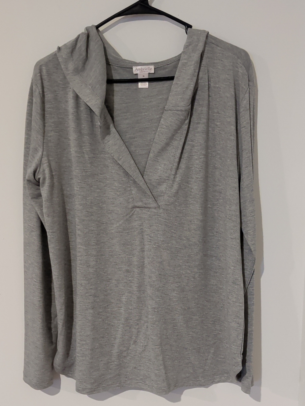 Ambrielle Light Gray V-Neck Hoodie Top